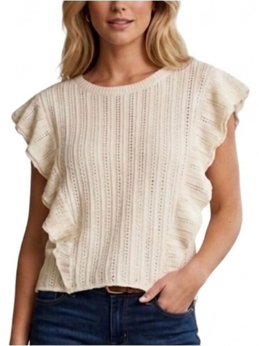 IRO Ruffled Sleeve Cream Alpaca Wool Sweater